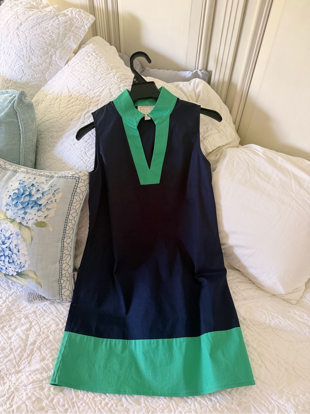 Sail to Sable Navy Dress with Emerald Trim